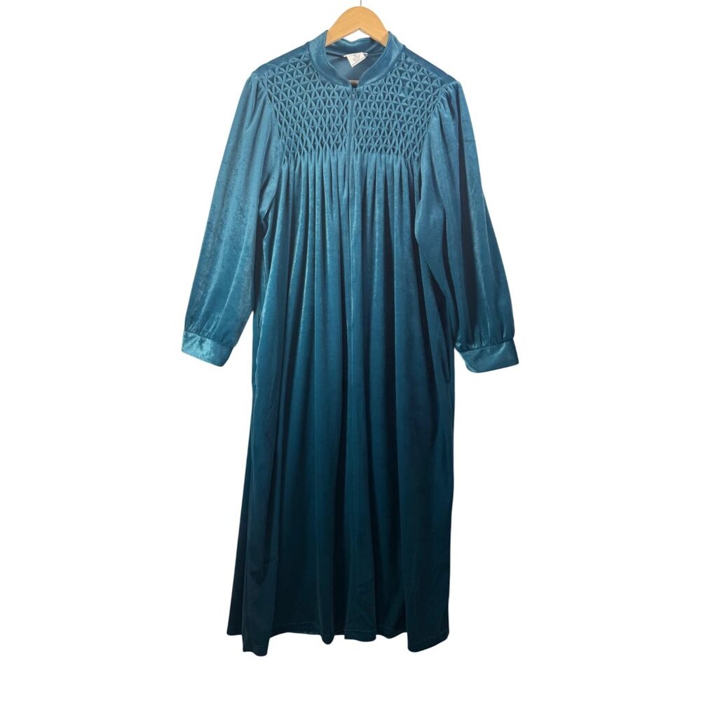 VTG National Velour Teal Robe/House Dress 1/2 Zip Up Women‎ 1X